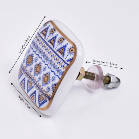 Golden Border Pattern Flat Ceramic Cabinet Knob - Pack of 6